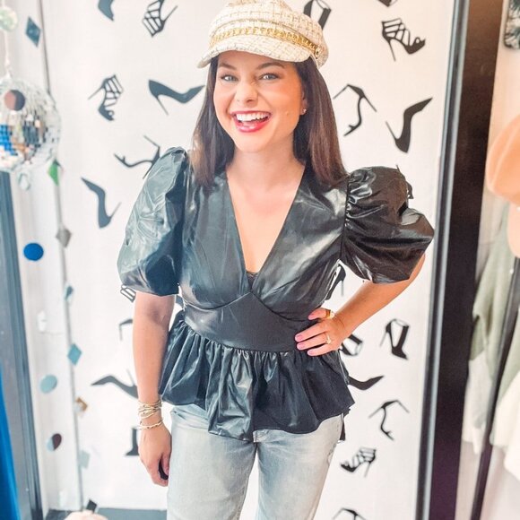 Leather Peplum Top - Picture 3 of 3